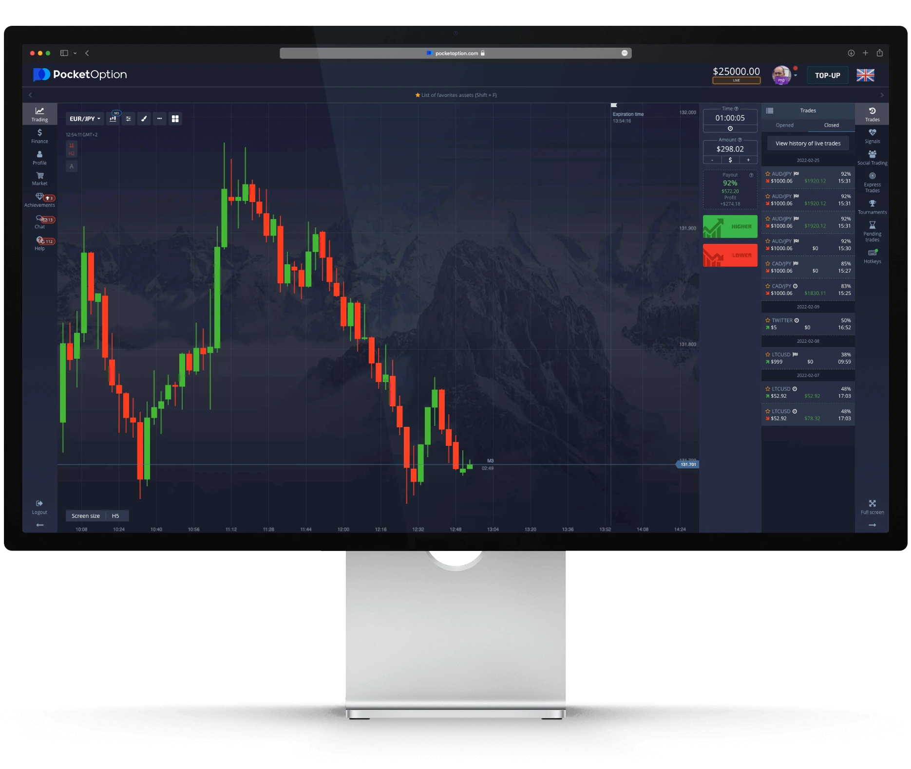 Pocket Option Handelskonto - Trading-Dashboard und Handelsplattform